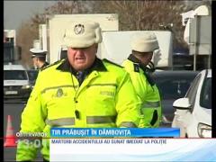 Un TIR s-a prăbuşit spectaculos în râul Dâmboviţa