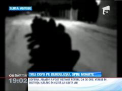 Un tânăr fără permis s-a distrat tractând trei copii pe sănii