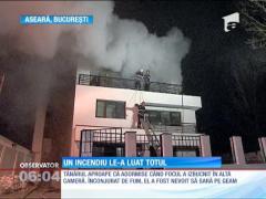 O casă a fost mistuită de flăcări puternice, în Capitală