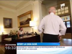 Barack Obama şi Joe Biden, sport pe holurile Casei Albe