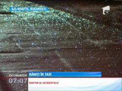 Un taximetru în care se aflau doi pasageri a fost rasturnat de o altă mașina, în Capitală
