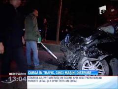 Cursă în trafic, 5 maşini distruse