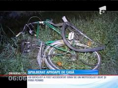 Un motociclist beat şi fără permis era să omoare un biciclist, la doi paşi de casă