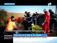 Tren aruncat de pe șine de un camion