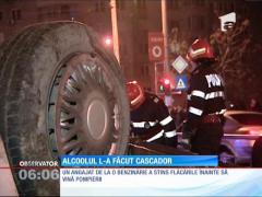 Un şofer turmentat s-a răsturnat cu masina lângă o staţie de tramvai