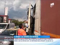 Strivită de roțile unui TIR, cu averea în geantă