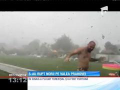 S-au rupt norii pe Valea Prahovei! La Sinaia a fost potop de ploaie şi vânt putenic, iar la Buşteni a căzut grindina