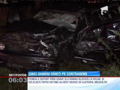 O dubă a ajuns pe contrasens şi a spulberat un autoturism