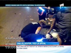 Inconştienţă. S-au urcat trei pe un scuter și toți au ajuns la spital