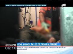 S-a urcat pe un scuter neînmatriculat, beat, fără cască şi fără permis. Tânărul a ajuns la spital în stare gravă