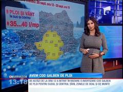 Cod galben de ploi în zece judeţe din sudul ţării