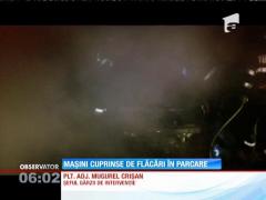 Patru mașini au fost cuprinse de flăcări într-o parcare din Reşiţa
