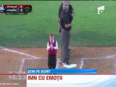 Imn cu emoții și sughiţuri pentru un copil de doar 7 ani