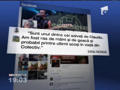 Un supravieţuitor din Colectiv îi mulţumeşte public salvatorului său! "Te iubesc, îngerul meu!"