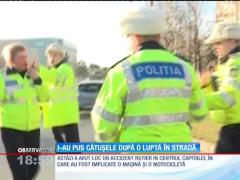 Patru poliţişti s-au chinuit să imobilizeze un bărbat care încerca să fugă de la locul unui accident