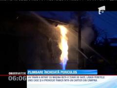 Un tânăr a intrat cu mașina într-o țeavă de gaze și a provocat panică într-un cartier din Câmpina