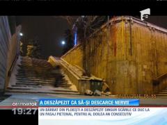 Un ploieştean şi-a a descărcat nervii pe zăpada adunată în oraş