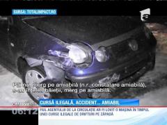 Un accident provocat, se pare în timpul unei curse de drifturi, de fiul unui poliţist de la rutieră s-a încheiat cu o constatare amiabilă