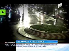 Şoferul care a plonjat peste un sens giratoriu din Brăila a devenit vedetă în presa internaţională