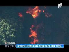 Un puternic incendiu a izbucnit după deraierea unui tren cu petrol brut, în SUA