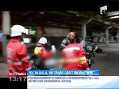 Incendiu la o hală dezafectată din Suceava.  Un tânăr de 19 ani găsit în stare de inconștiență în clădire a fost salvat de pompieri