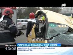 Opt mașini avariate dintr-un foc. Pompierii au descarcerat două victime
