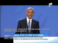 Preşedintele Barack Obama speră că Donald Trump va susţine valorile democratice şi va înfrunta Rusia, la nevoie