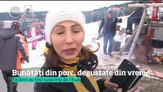 Cabanierii din Rânca, județul Gorj, au așteptat turiștii cu Pomana Porcului, la marginea pârtiei