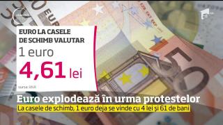 EURO explodează în urma protestelor! La casele de schimb valutar, un euro s-a vândut şi cu 4,61 lei
