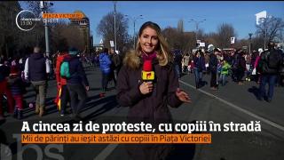 A cincea zi de PROTESTE! Mii de părinți au ieșit cu cei mici în Piața Victoriei, la "Marşul copiilor" (VIDEO)
