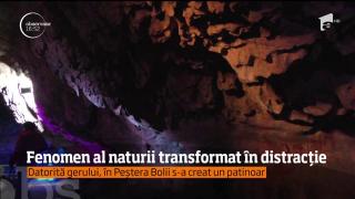 Patinoar în peşteră. Un foarte rar fenomen al naturii a facilitat asta