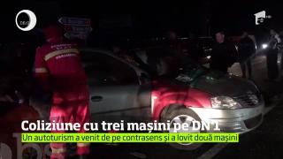 Trei maşini s-au ciocnit pe DN1, mai multe persoane au ajuns la spital (VIDEO)