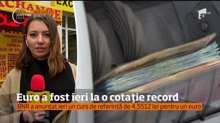 Cotaţie RECORD pentru euro. Care este cursul de referinţă anunţat de BNR