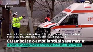 Accident ÎN LANŢ în centrul Capitalei, provocat de un şofer de taxi neatent