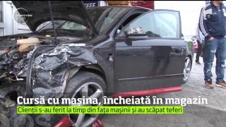 La un pas de tragedie: Un şofer a intrat cu maşina într-un magazin din Târgovişte, în care erau şi clienţi