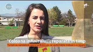 "Coloana Infinitului" a fost vandalizată de o puştoaică de 12 ani. Mama a fost amendată şi riscă acum şi dosar penal pentru distrugere
