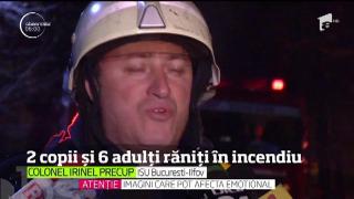 INCENDIU VIOLENT în Capitală! Doi copii şi un bărbat, la spital după ce un apartament a luat foc. Pompierii s-au ghidat după ŢIPETE ca să ajungă la victime