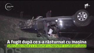 Un bărbat s-a RĂSTURNAT cu mașina după ce a intrat cu maşina într-un cap de pob. Şoferul era BĂUT