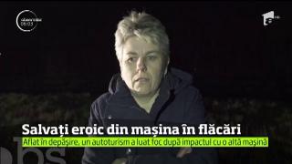 Opt oameni au ajuns la spital, după impactul VIOLENT dintre două maşini! Un autovehicul a fost cuprins de FLĂCĂRI