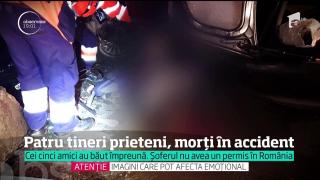 TERIBILISM cu final TRAGIC. Un adolescent, care conducea cu PESTE 210 kilometri pe oră a intrat cu maşina într-un stâlp. Patru tineri au murit