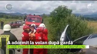 Medic ortoped din Baia Mare, la spital după ce s-a răsturnat cu maşina. Accidentul s-a produs când a plecat de la muncă (VIDEO)