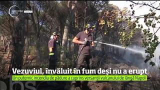Vulcanul Vezuviu de lângă Napoli, învăluit în fum, deși nu a erupt! Mai multe familii au fost evacuate după un incendiu violent de pădure (VIDEO)