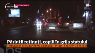 Doi părinţi au fost reţinuţi, iar cei patru copii ai lor au ajuns la Protecţia Copilului. Mama conducea beată maşina, tatăl a sărit la bătaie cu poliţiştii