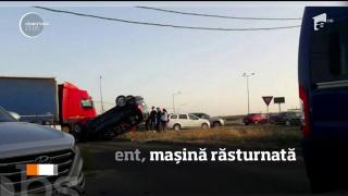 Accident violent la ieşirea din Capitală. O maşină s-a răsturnat, după ce s-a izbit de un alt autoturism (VIDEO)