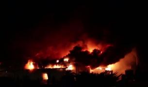 Incendiu de proporţii la o fabrică de conserve din Topoloveni! Două hale au fost distruse de flăcări