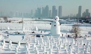 Mii de oameni de zăpadă într-un parc din China. Cel mai mare are 20 de metri înălţime!