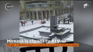 În Craiova, la minus 7 grade, o mireasă a ieşit la plimbare cu ATV-ul!