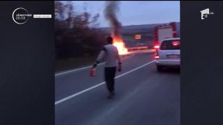 Foc pe şosea în localitatea Drighiu din Sălaj. Un autoturism s-a aprins în mers