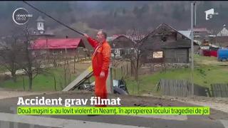 Impact violent pe o şosea în Neamţ, surprins de camerele de luat vederi