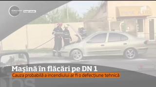 Trafic îngreunat pe DN 1, în zona Otopeni! O maşină a luat foc în mers